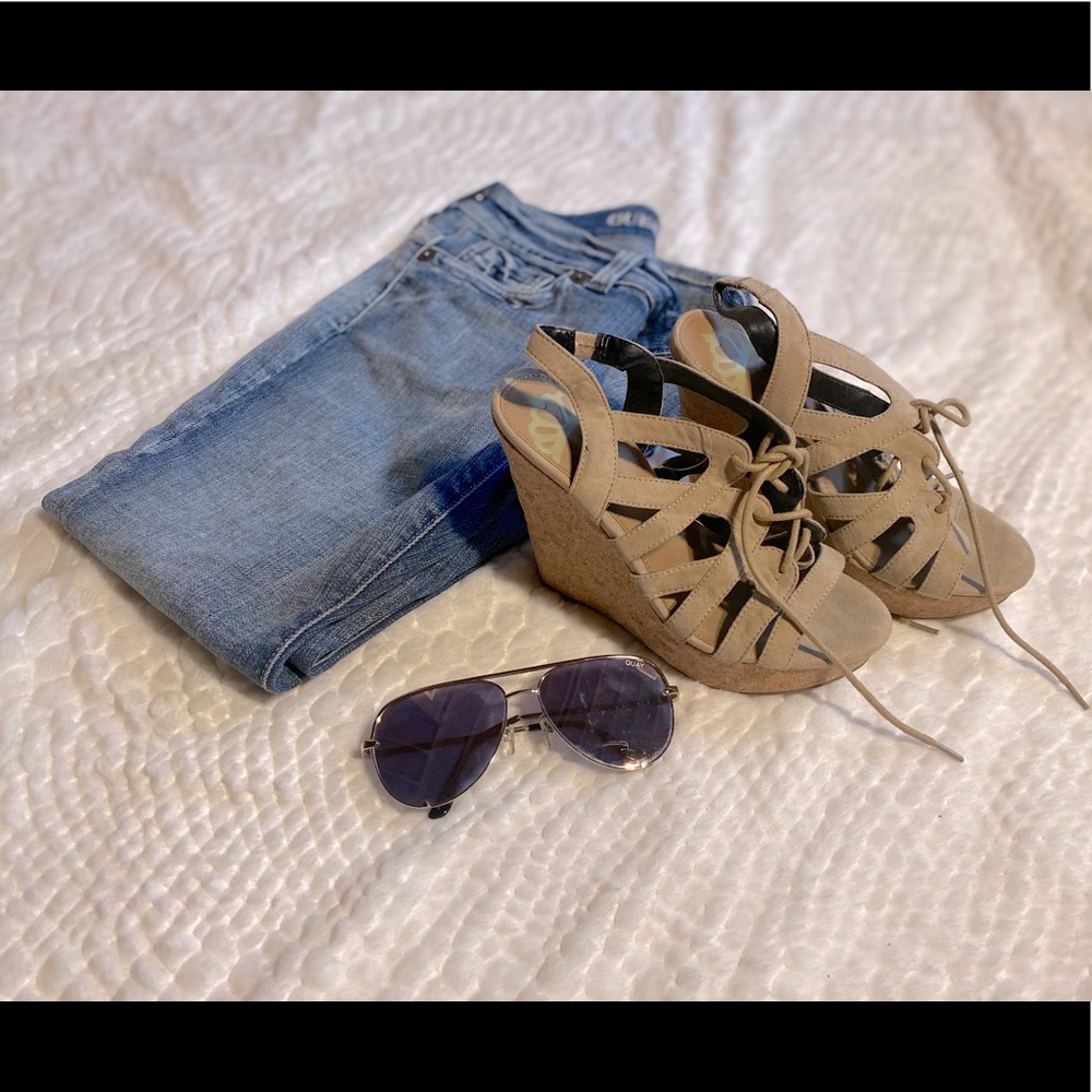 Fergalicious by Fergie lace up wedge heel sandals.